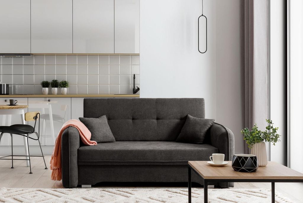 Krudox LAI 3-Sitzer Ausziehbares Schlafsofa mit Bettkasten Stauraum und 2 Kissen Couch mit Schlaffunktion 155x75x105 cm Stoff POCO 5