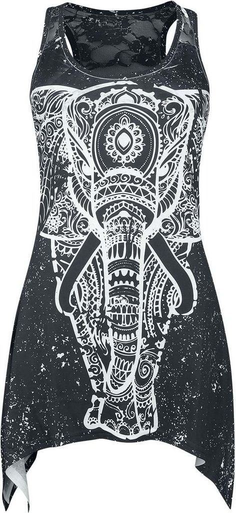 Innocent Top Damen Spiritual Elephant Lace Panel Vest schwarz/weiß S