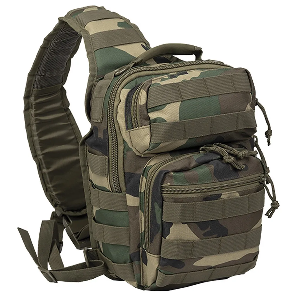 Sac Mil-Tec One Strap Assault Pack SM Woodland avec Système MOLLE Laser