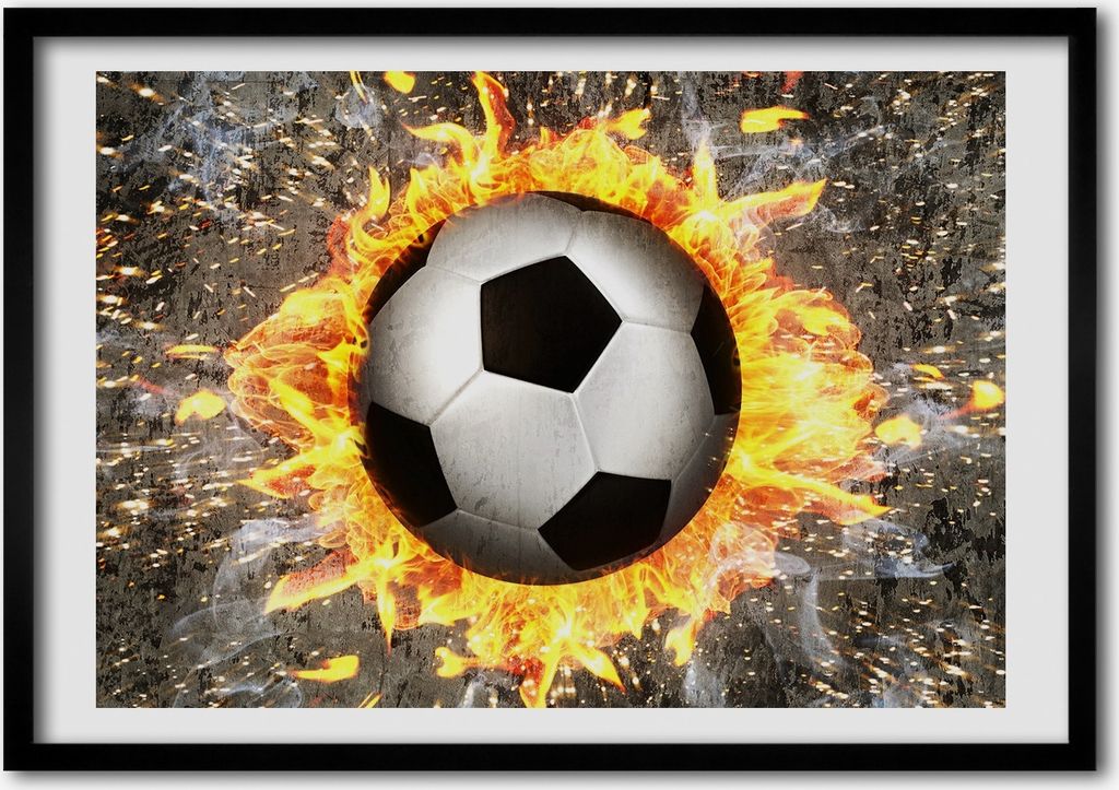 Bild - Bilder - Bilderrahmen - 70 cm x 50 cm - MDF-Rahmen, Wandkunst Brennende Säge Fußball