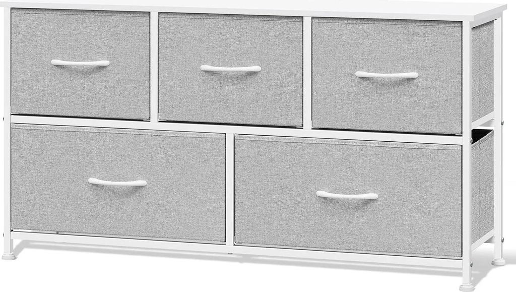 Kommode/Sideboard - Aufbewahrungsmöbel mit 5 Schubladen - Stoffschubladen, Metallgestell - 100 x 54 x 30 cm - 40 kg Tragkraft - Hellgrau