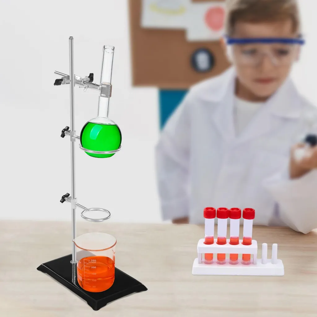 Support pour expériences de chimie, hauteur 50 cm avec bagues acier