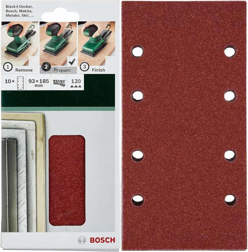 Bosch Schleifblatt Klett 10 Stück, 93 x 185 mm, K 120 für Schwingschleifer