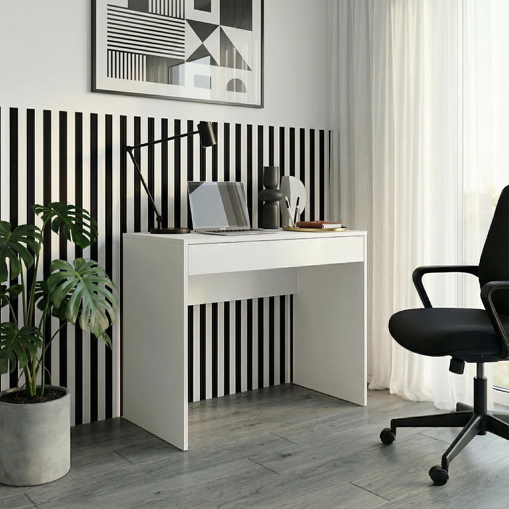 Schreibtisch FORDE - Geräumig - Mit Schublade - Weiß - Breite 75 cm, Höhe 75 cm, Tiefe 50 cm