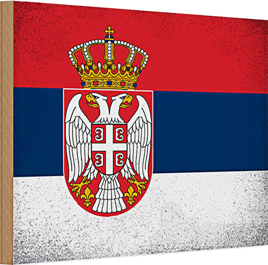 Holzschild Flagge Serbien 30x20cm Flag of Serbia Vintage