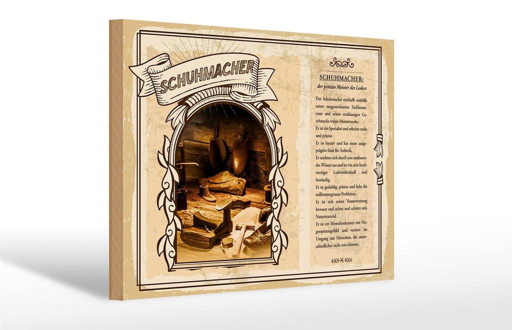 Holzschild Berufe 30x20cm Schuhmacher Fachkenntnisse