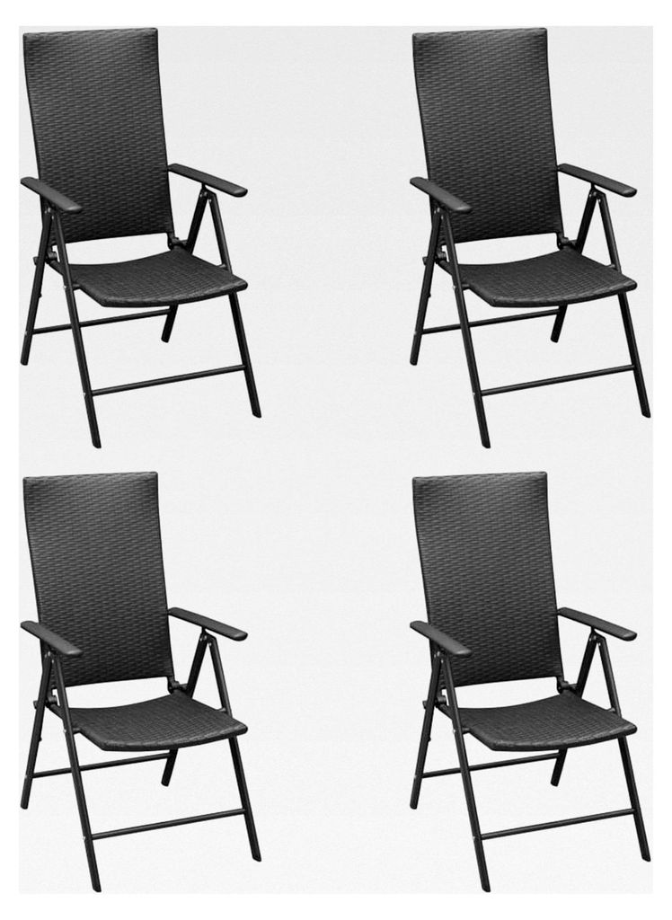 Hochlehner Gartenstühle 4er Set, Campingstühle, Wetterfeste Lehnstühle, Poly Rattan Schwarz