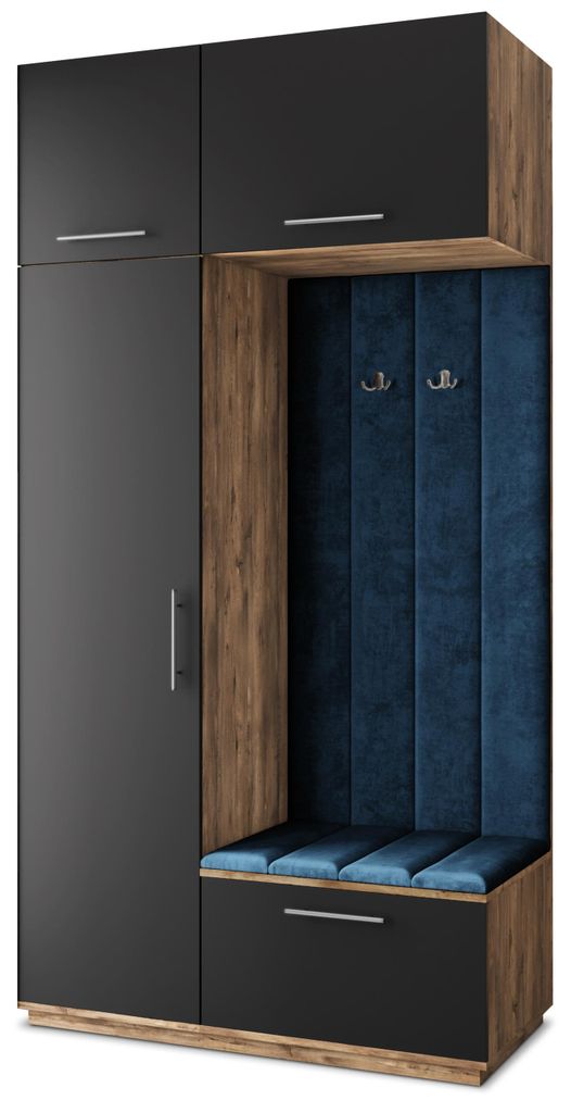 Masseno Garderobe-Set REMA 120/240/60 cm Modern Garderobenschrank Eiche Lefkas, Veloursstoff MONOLITH 77 (Blau)