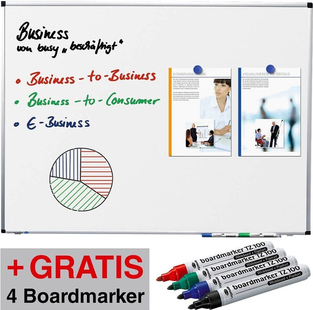 AKTION: Legamaster Whiteboard PREMIUM 150,0 x 100,0 cm weiß spezialbeschichteter Stahl + GRATIS 4 Boardmarker TZ 100 farbsortiert