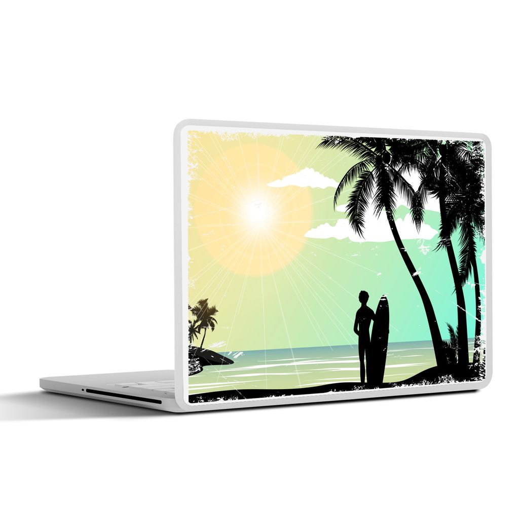 MuchoWow Laptop Aufkleber Sticker Cover Strand - Palme - Sonne - Surfbrett 31x22.5 cm - Laptop-Deko