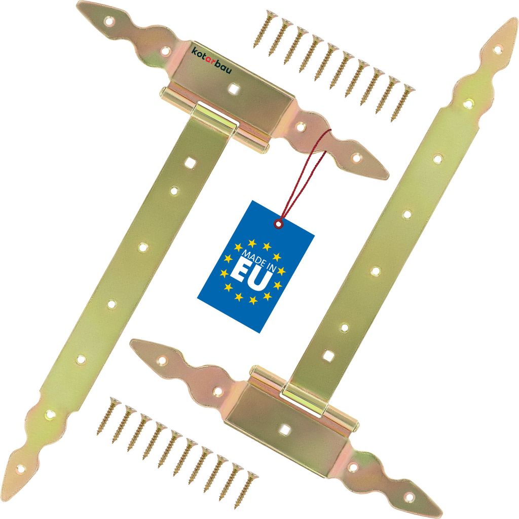 KOTARBAU 2 St. T Scharniere gold L: 350 mm Kreuzgehänge verzinkt Stahl Gartentor Scharnier Türband Holztür Ladenband Torscharniere Schwerlast ...