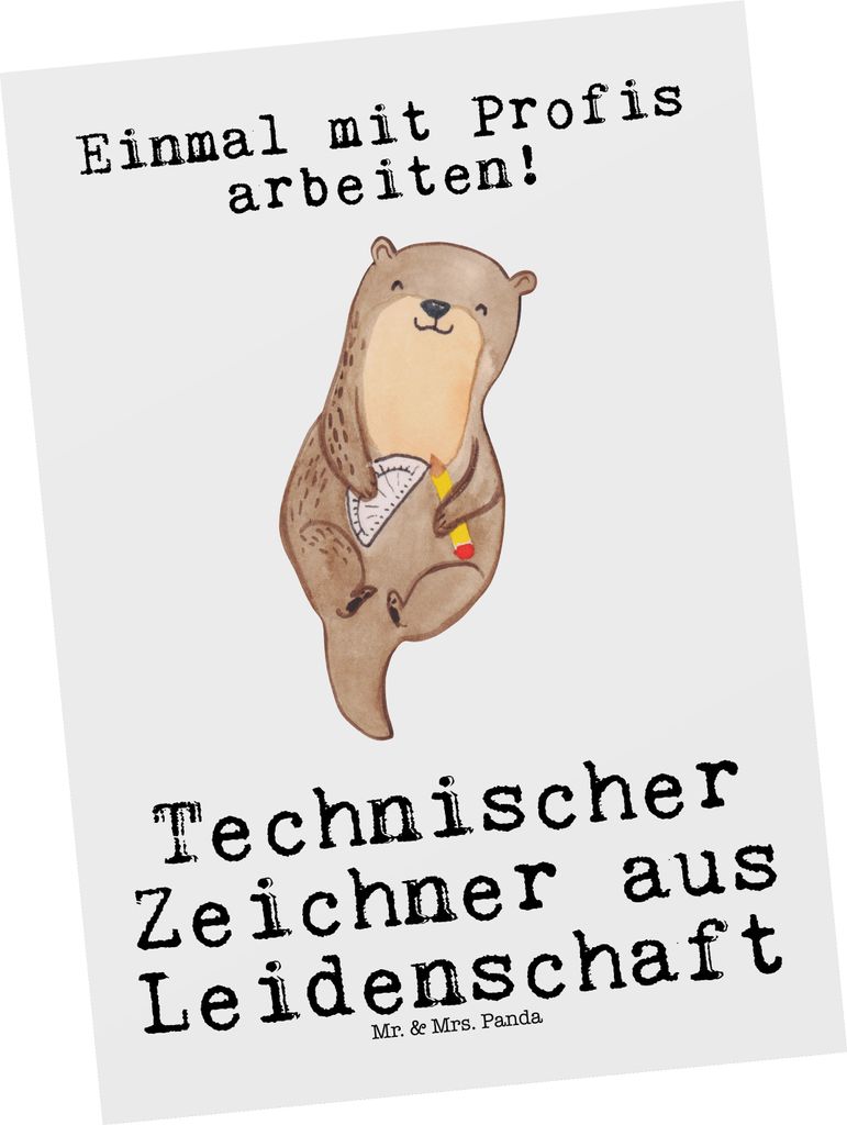 Mr. & Mrs. Panda Postkarte Technischer Zeichner Leidenschaft - Weiß - Geschenk, kunstkarte, bildkarte, Fotokarte, Postkarten, Ansichtskarten