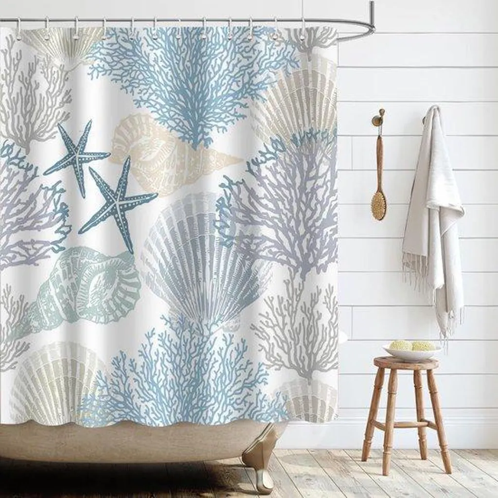 Rideau de douche de plage bleu 183x183 cm décoration thème nautique