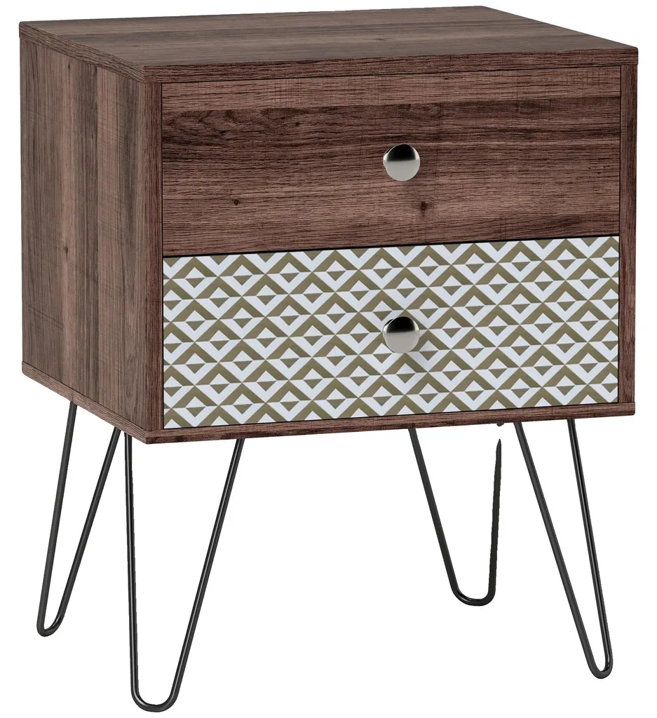 Table de chevet bohème marron à 2 tiroirs - Dim 45 x 39 x 55,5 cm