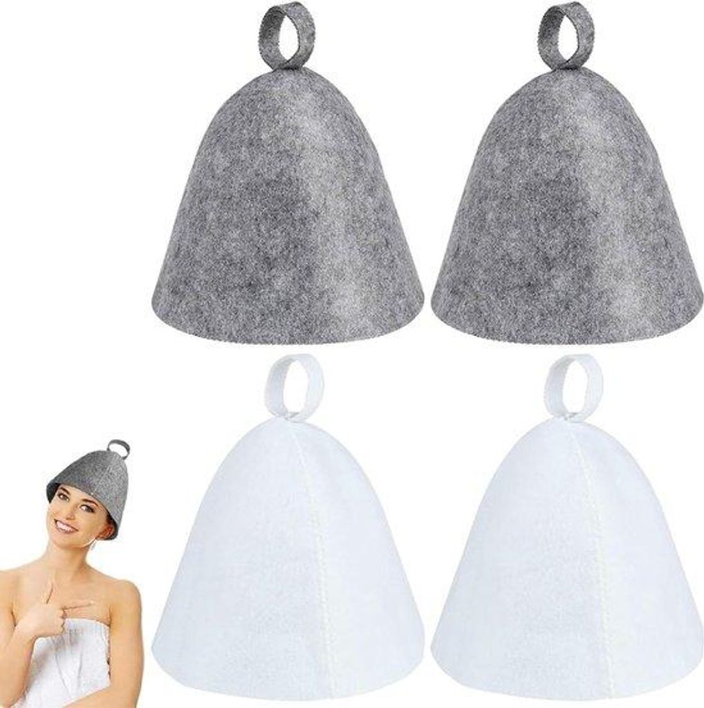 Sauna-Muts-Set - 4er-Set - Herren- und Damen-Saunahüte - Dusche-Accessoires für Sauna und Spa - Vilt-Saunahut für Sauna-Badkammer - Weiß-Grün ...