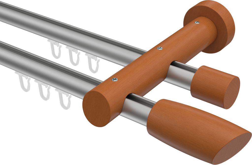Interdeco Innenlaufstange / Gardinenstange mit Innenlauf Silbergrau / Kirschbaum lackiert, Typ Talent Etta (Ellipse Schräge), 20 mm Ø 2-läufig, ...