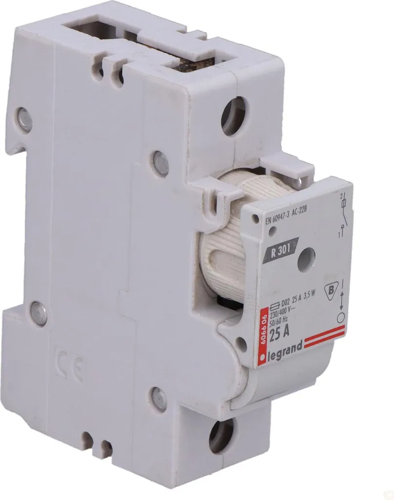 Interrupteur R 301 25 A 1P à coupure de sécurité et protection fusibles