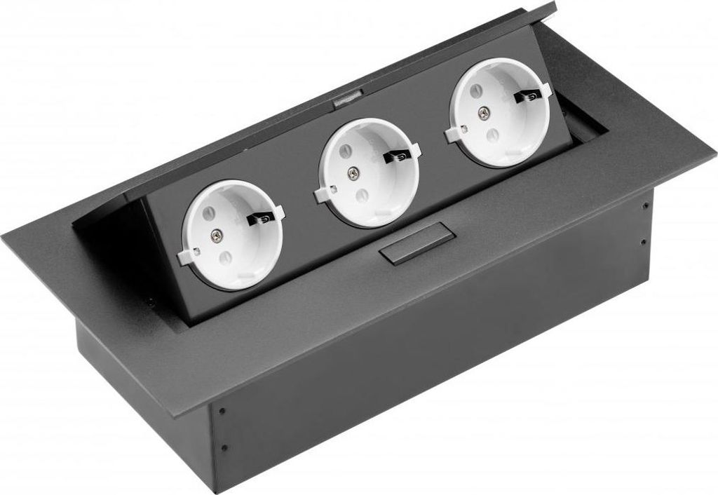 GTV 3-er Steckdosenleiste für den Schreibtisch - Typ F Schwarz