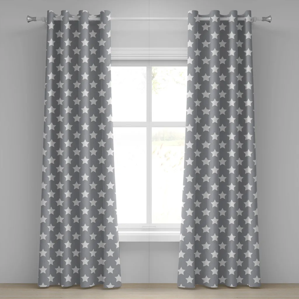 Rideau à œillets ABAKUHAUS Star Motif Étoilé Blanc Gris 280 x 175 cm