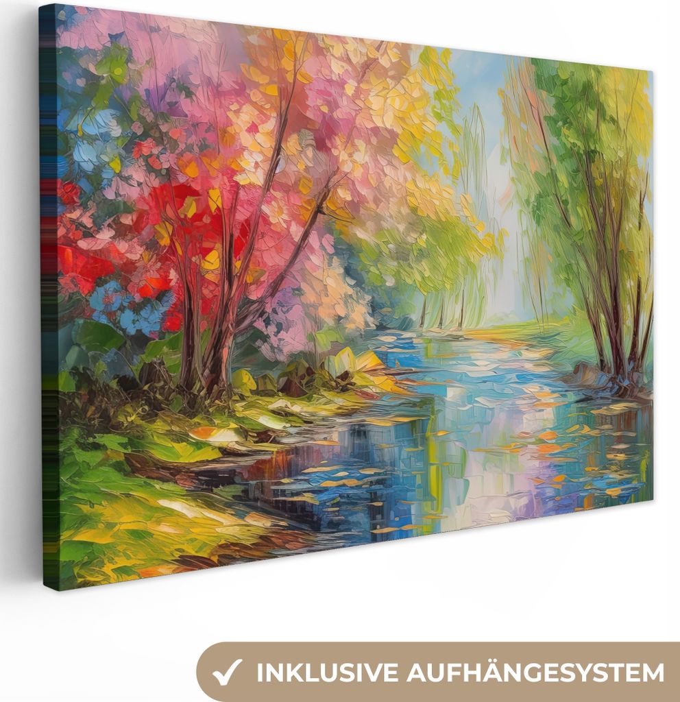 MuchoWow - Leinwandbilder - Ölfarbe - Landschaft - Natur - Farbenfroh, Wandbild, Wanddeko Bilder Wohnzimmer, 30x20 cm