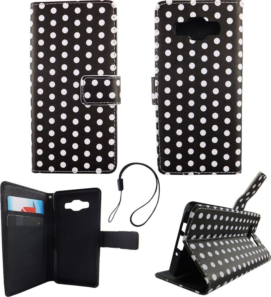Handyhülle Tasche für Handy Samsung Galaxy A5 2015 Polka Dot Schwarz Weiss