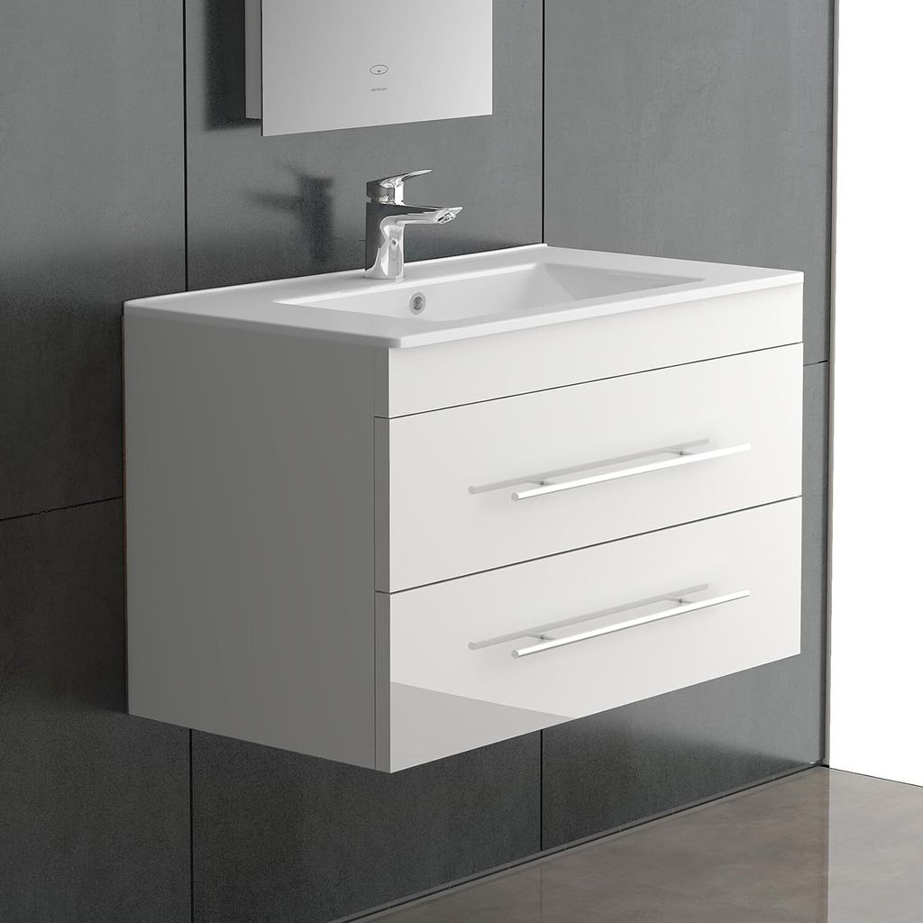 Alpenberger Waschtisch Set | 70 cm Breites Waschbecken mit Unterschrank | Ideal für Bad und Gäste-WC | Hängender Waschtischunterschrank für Sti...