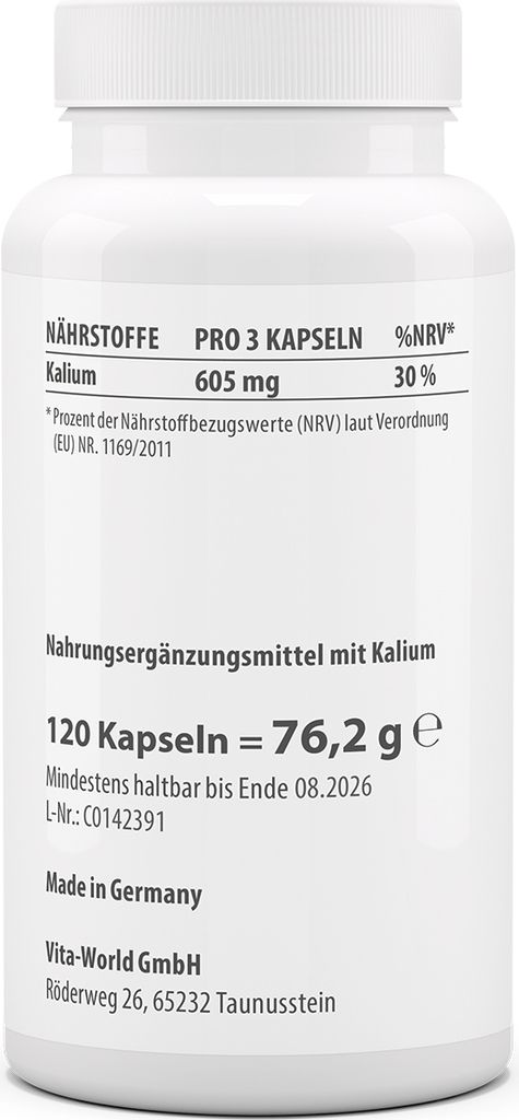 Vita World Kaliumcitrat | 120 Kapseln | vegan | gluten- und Produktbild 
