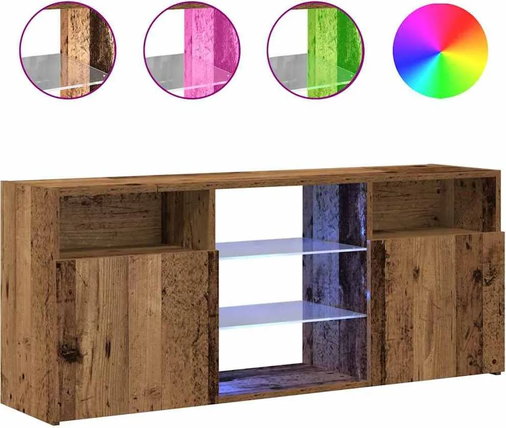 Meuble de télévision LED ambiance cosy vieux bois pour petit salon 120cm