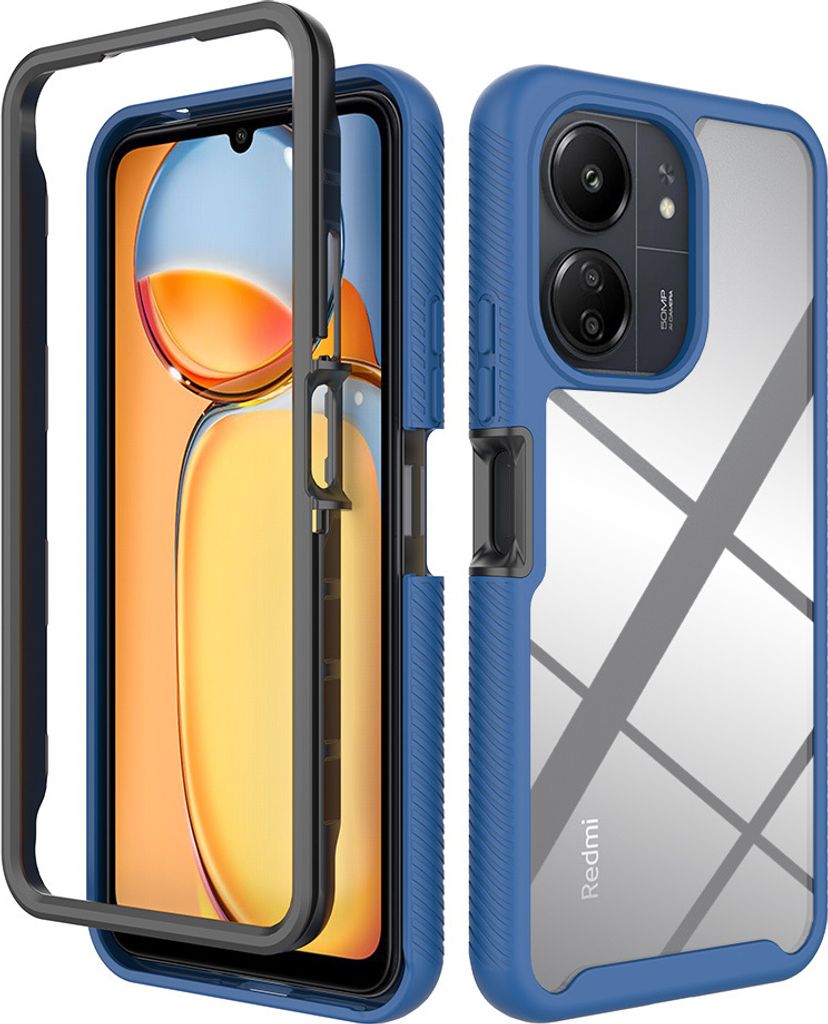 Redmi 13C Hülle, Hybrid Transparente Rückseite TPU Bumper Stoßfest Schutzhülle für Xiaomi Redmi 13C/Poco C65 4G Navy blau