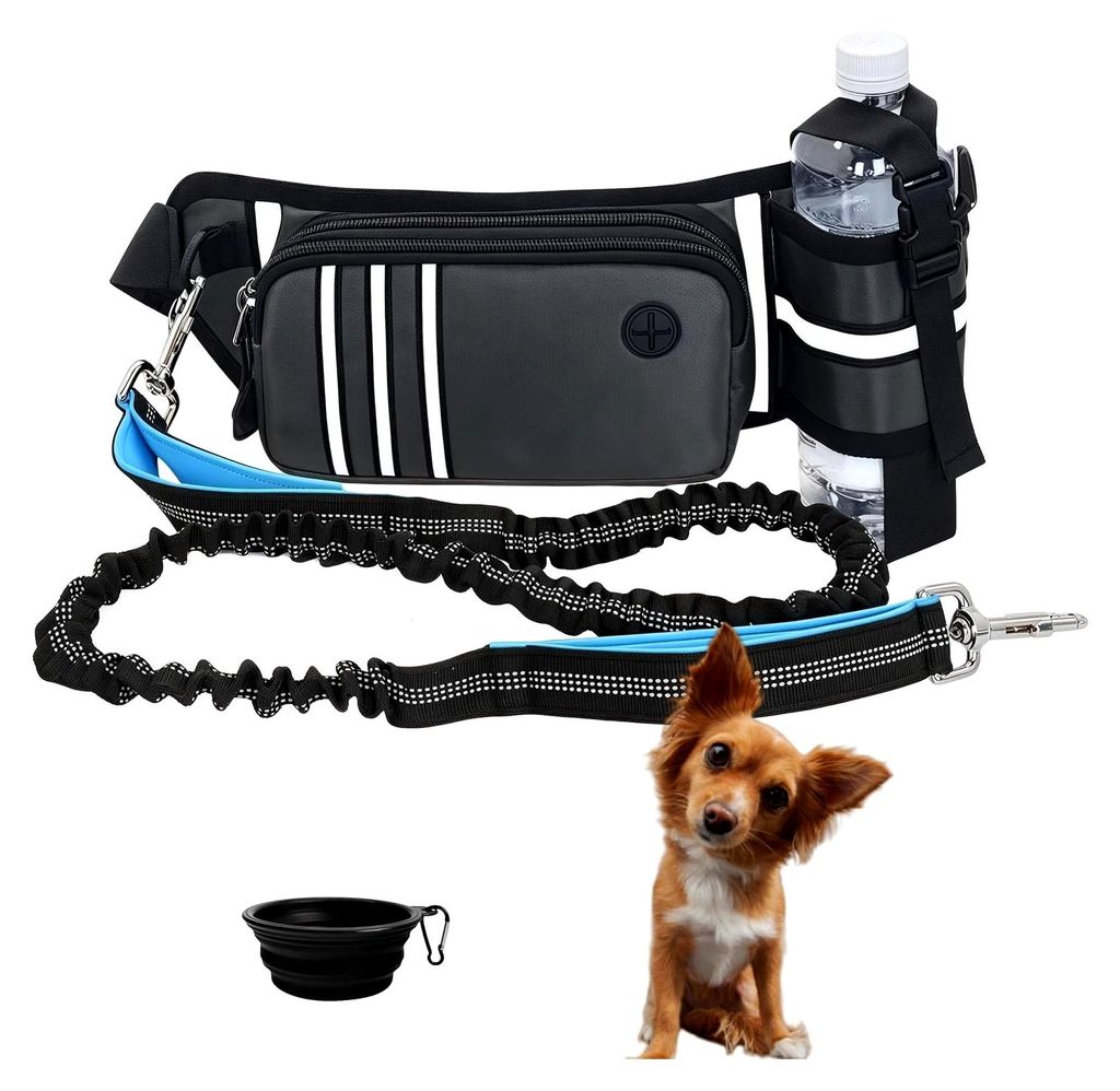 Joggingleine mit Bauchgurt für mittelgroße und große Hunde, verstellbar, Freihandleine mit reflektierenden, elastischen Eigenschaften und zwei G...