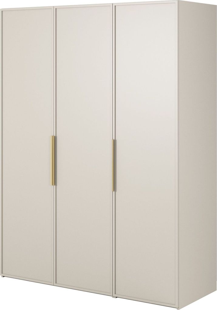 Selsey Frame - Kleiderschrank 3-türig mit langer Kleiderstange und Schubladen, 150 cm, greige