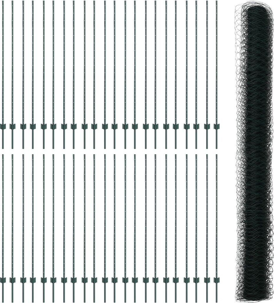 "2025"Cloris Zaunpfosten 11 Stk. U-Profil Grün 160 cm Stahl, Sechseckzaun Grün 1,6x100 m Stahl - Zaunzubehör 724695