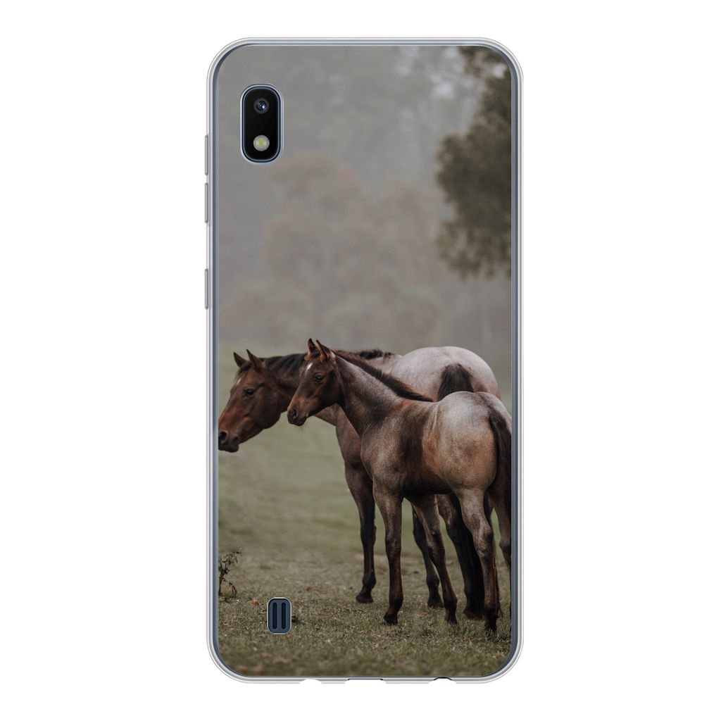 MuchoWow Handyhülle Schutzhülle Hülle für Samsung Galaxy A10 Pferde - Natur - Nebel Silikon Softcase Handy Hülle - Schutzhülle