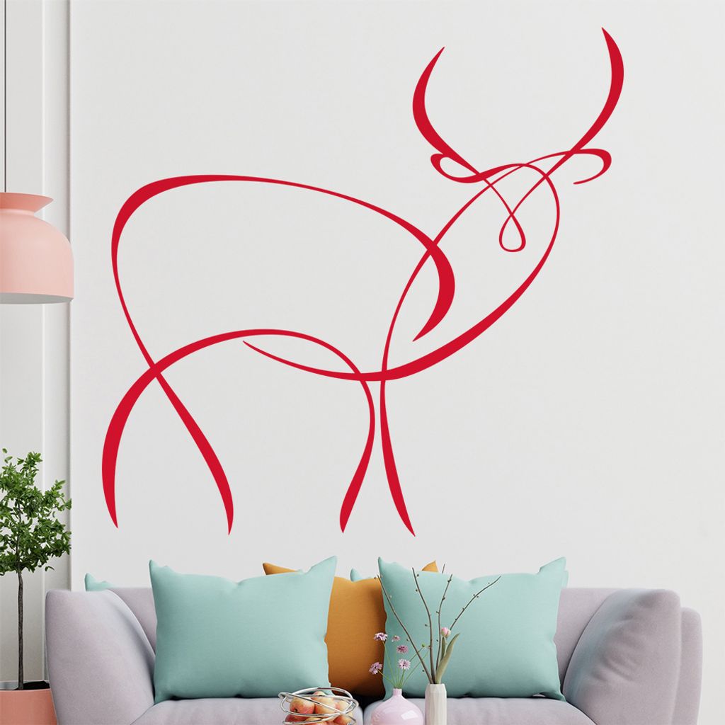 Antilope Linien - Hirsch Wandtattoo in 6 Größen - Wandaufkleber Wall Sticker - Dekoration, Küche, Wohnzimmer, Schlafzimmer, Badezimmer