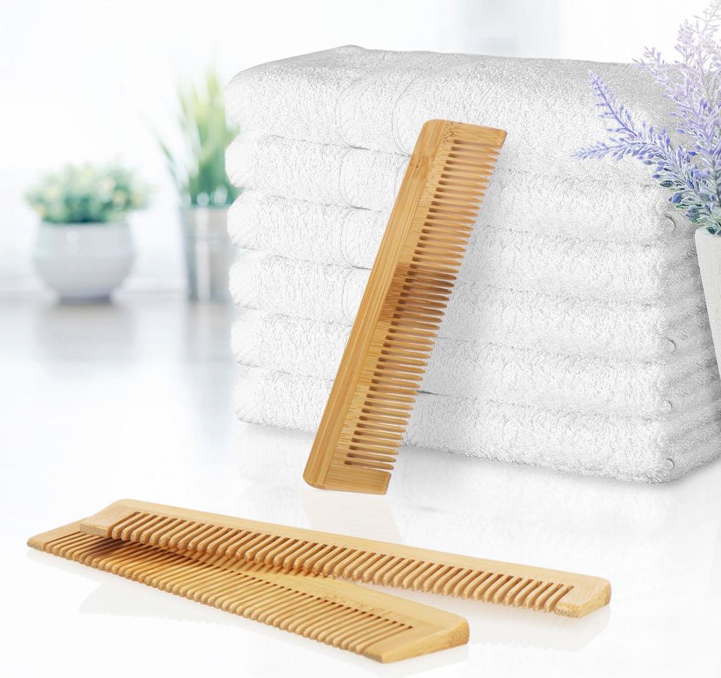 Bambus Haarkamm - feingezahnter Kamm - 10 Stück - naturbraun - 13,5 cm