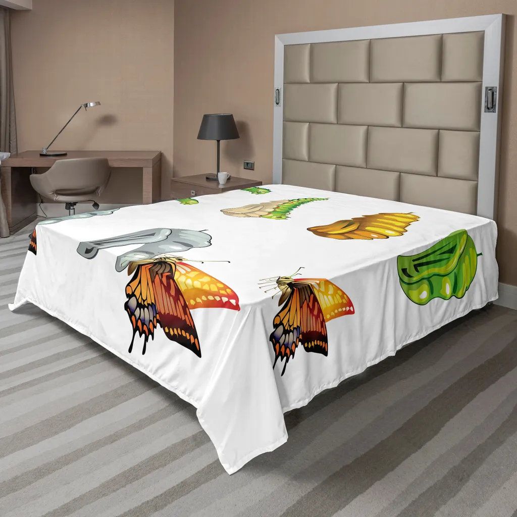 Drap de lit doux cycle de vie des papillons, impression artistique 1p