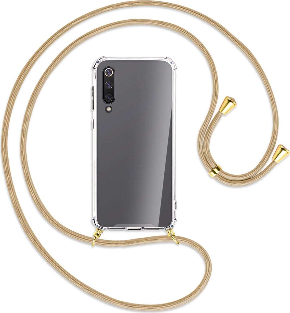 Handykette Backcover-Schutzhülle mit Band (Metall goldfarben) für Xiaomi Mi 9 SE - caramel