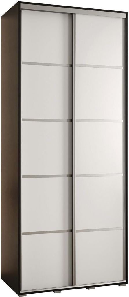MEBLE KRYSPOL Cannes 4 Schrank mit 2 Schiebetüren - 205,2x100x60 cm - Schwarz Weiß Silber