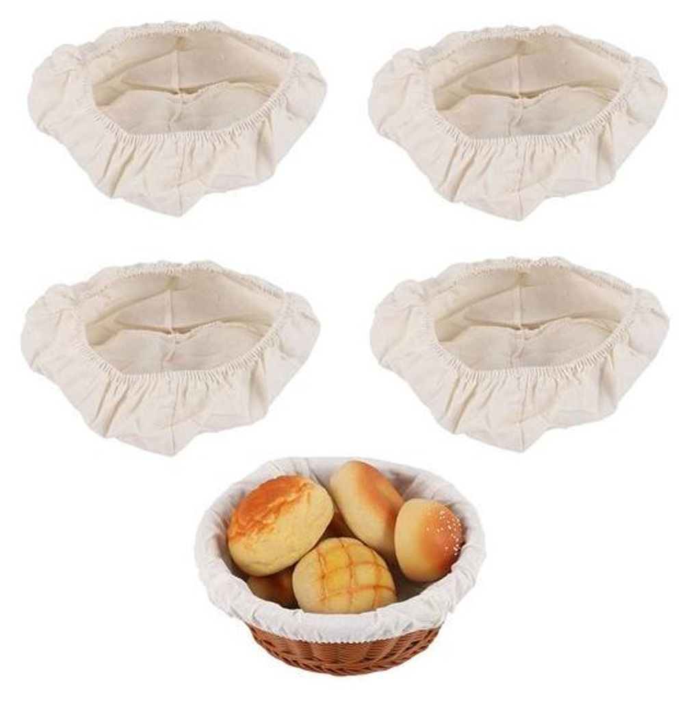 4er-Set Stoffen Brotform - 20 cm, Stoffen Überzug, Sauerteig-Formen, Stoffen, Natürlicher Rattan Brotform, Deckel für aufsteigendes Teig - Stoff...