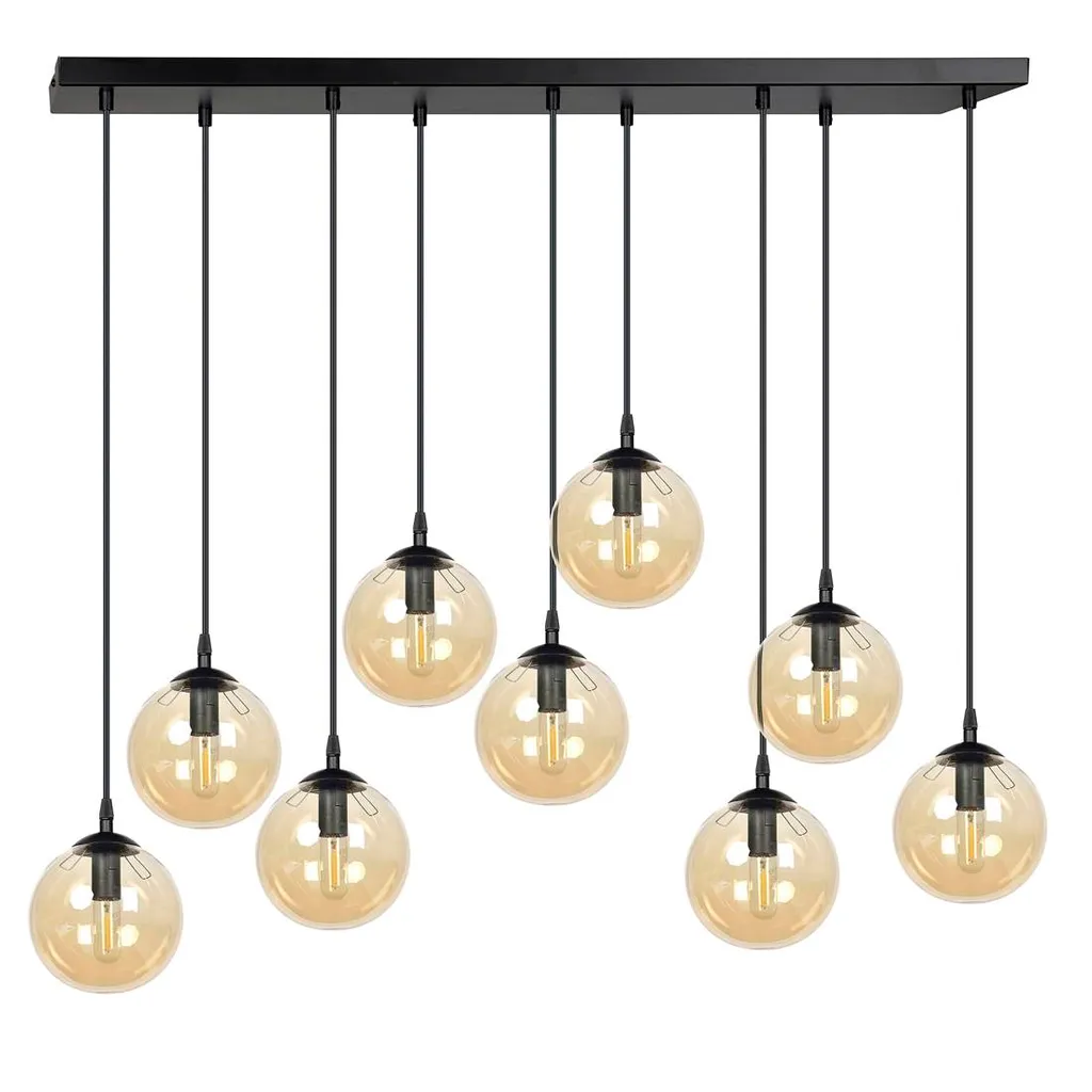 Lustre Emibig COSMO 9 BL/MIEL 9xE14 40W - Suspension Design Noir et Miel