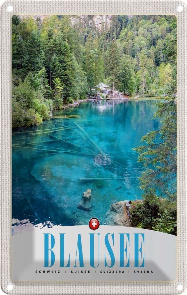 vianmo Blechschild 30x20 cm Blausee Schweiz Natur Wald Gebirge Bildmotiv Reisemotiv Abenteuer Reisen Urlaub
