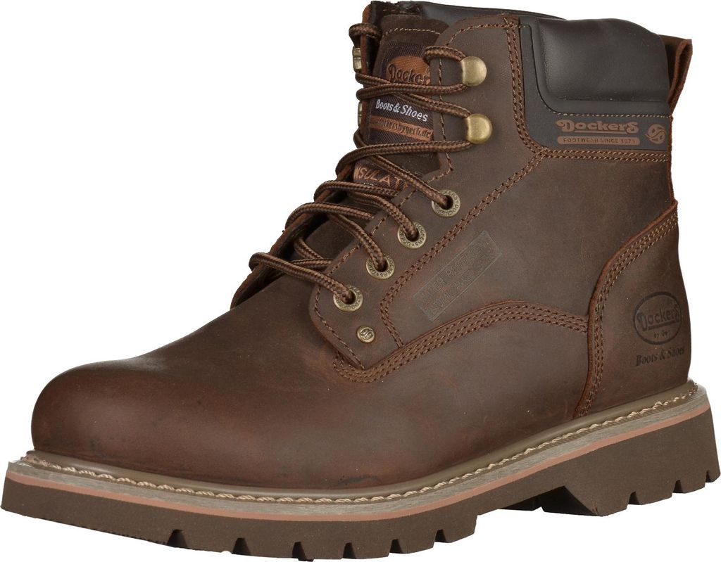A single brown boot is shown against a white background.