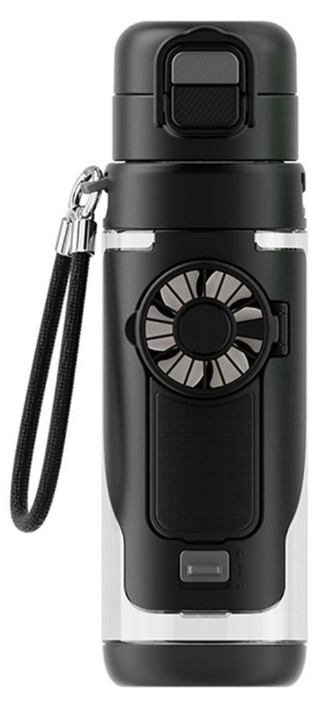 2-in-1 Faltbare Trinkflasche mit Ventilator und 3 Geschwindigkeitsstufen, 690 ml Tritan Kühlbecher für Sport im Freien, Fitnessstudio und auf Rei...