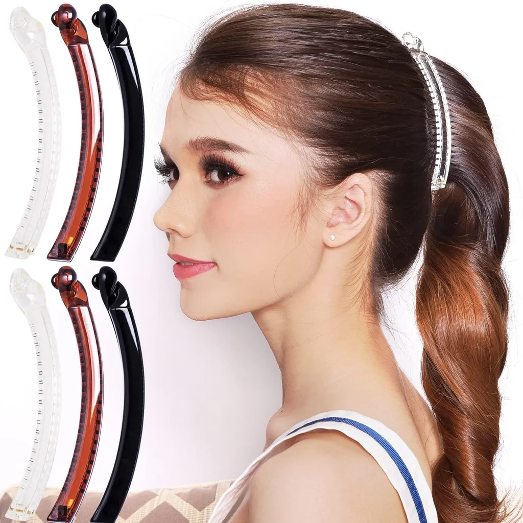 Lot de 6 barrettes banane pour femme - Pinces à cheveux noir et marron