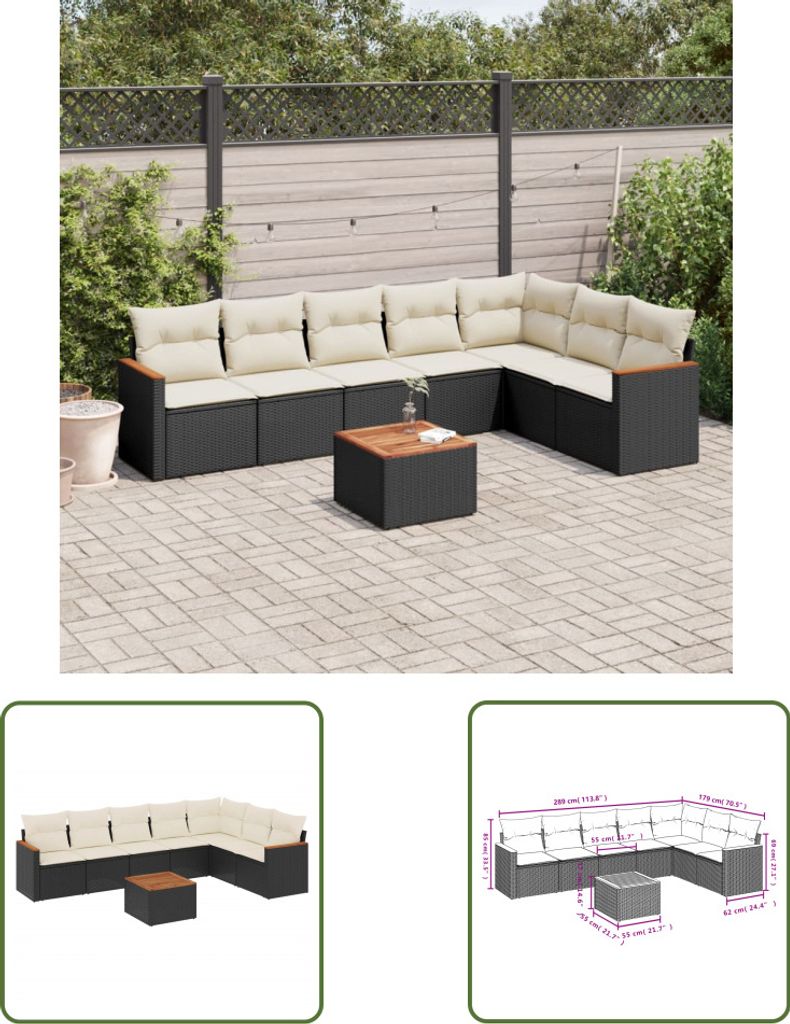 The Living Store 8-tlg. Garten-Sofagarnitur mit Kissen Produktbild 