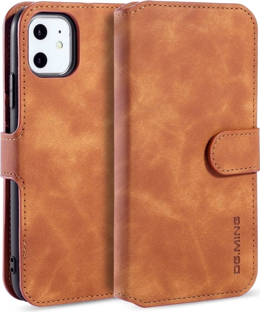 Mobigear Retro iPhone 11 Hülle Klapphülle Geldbörse - Cognac