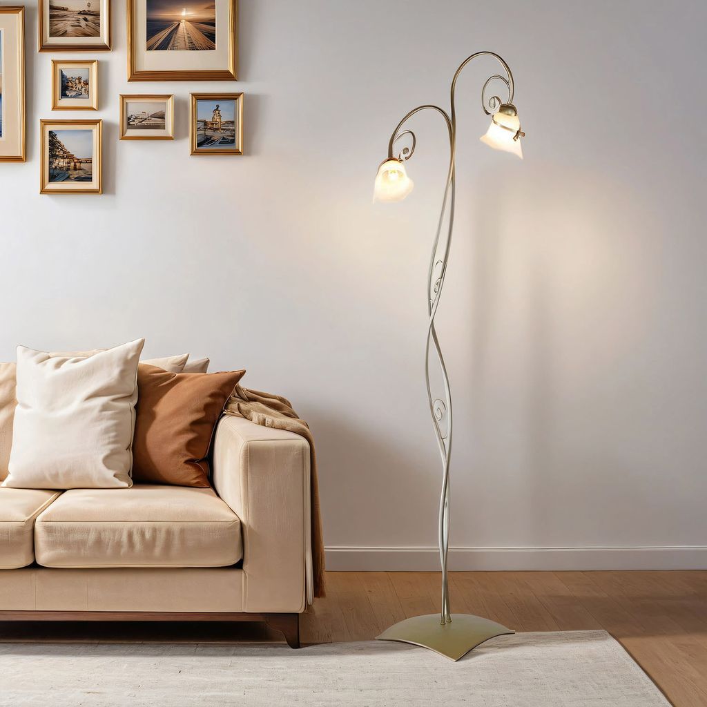 Stehlampe 169 cm E14 Weiß Gold aus Glas Metall Floral Wohnzimmer Stehleuchte