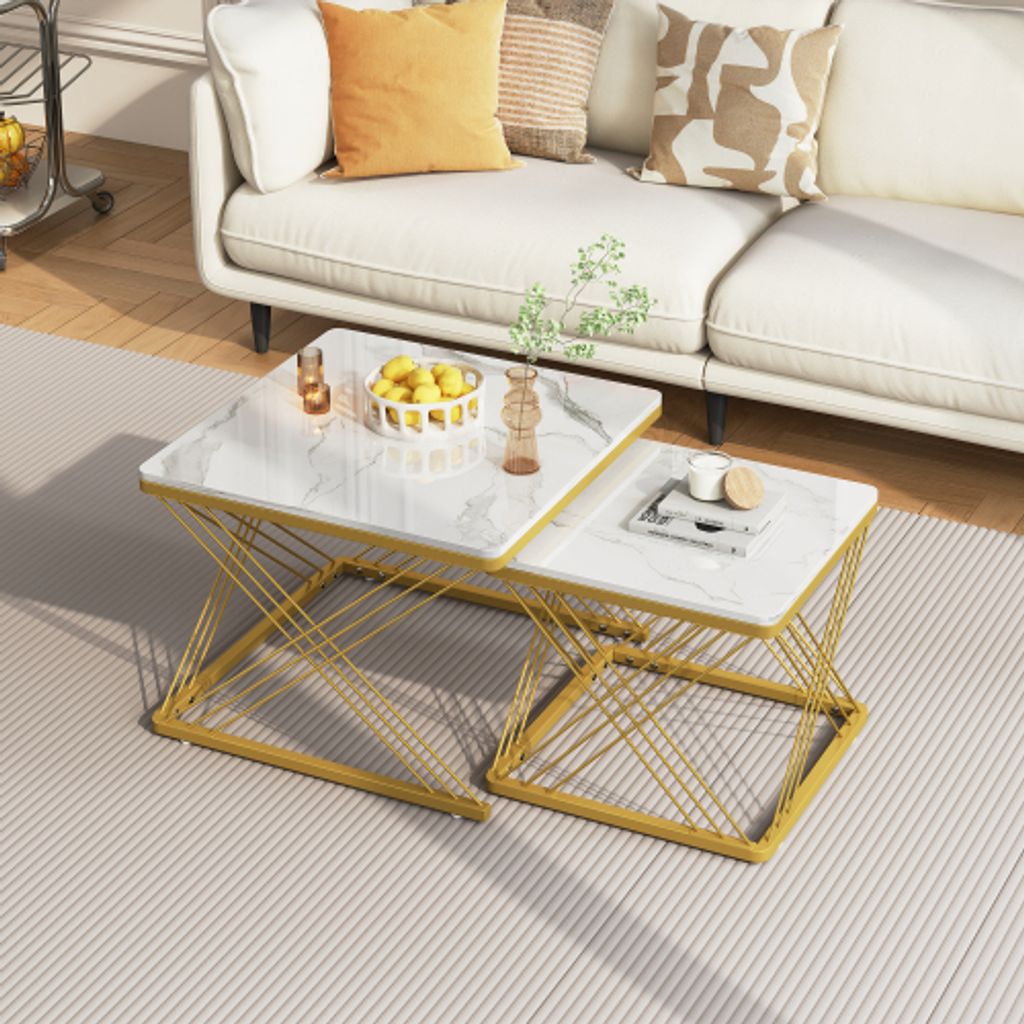 MODFU Couchtisch Wohnzimmertisch 2er Set für Wohnzimmer, Schlafzimmer Balkon, Beistelltisch Satztisch quadratische mit höhenverstellbare Füße, ...