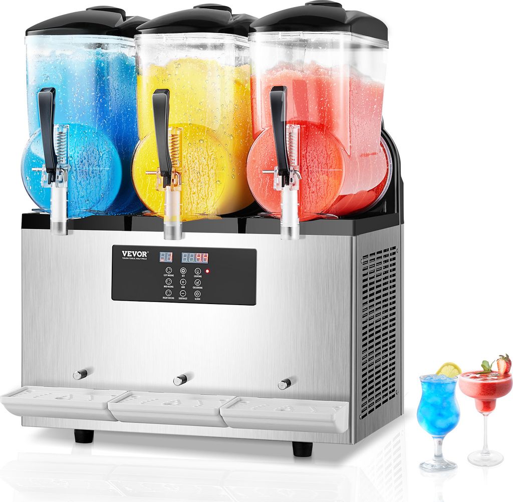 VEVOR Kommerzielle Slushie-Eismaschine, 12 l x 3, drei Dosen, gefrorene Getränkemaschine, 144 Tassen, Edelstahl, Softband-Tastatur für Party, Res...