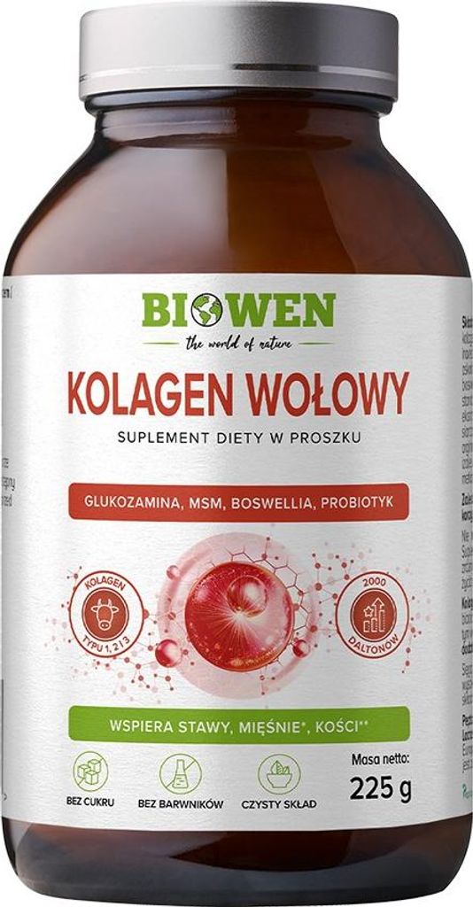 KOLAGEN WOŁOWY HYDROLIZOWANY W PROSZKU 225 g - BIOWEN Zdjęcie produktu 